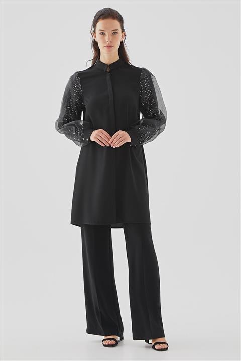 Nihan Kolu Tül Ve Payet Detaylı Tunik Siyah - D2209