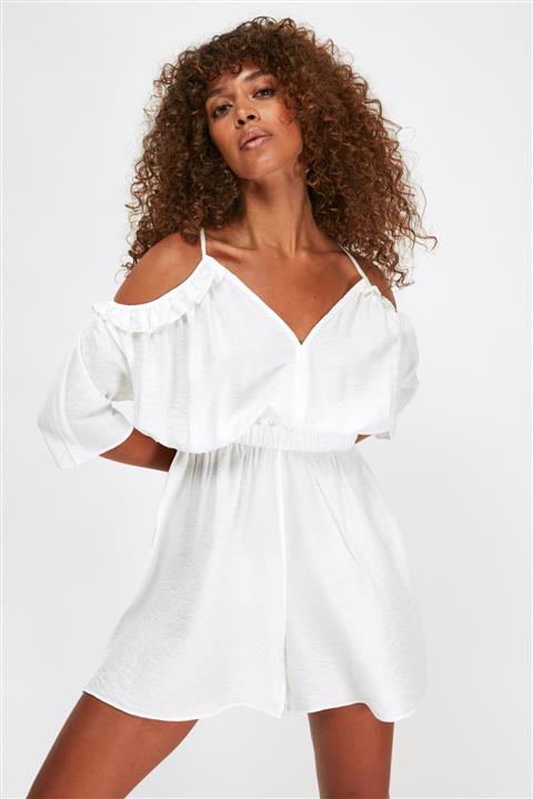 TRENDYOLMİLLA Beyaz Sırt Detaylı Dokuma Tulum TBESS21TU0274