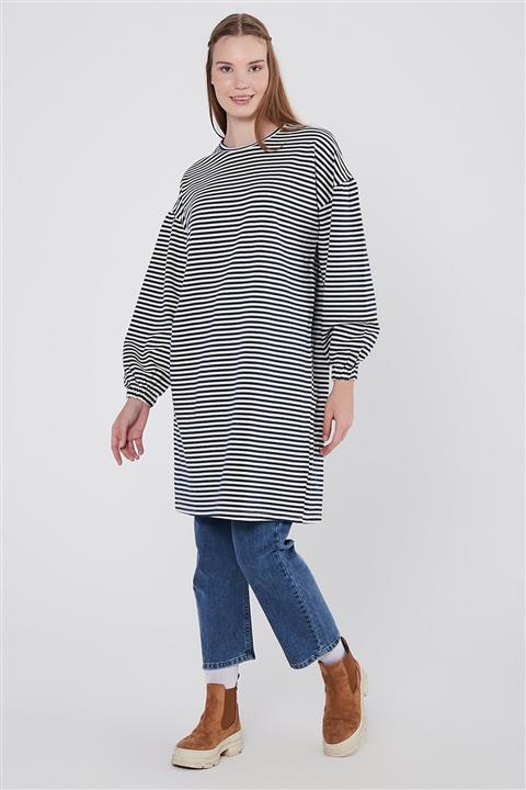 mavi limon Balon Kol Çizgili Sweatshirt