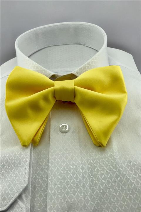 Zaim Aksesuar Sarı Tek Renk Büyük Sivri Uçlu Papyon 212