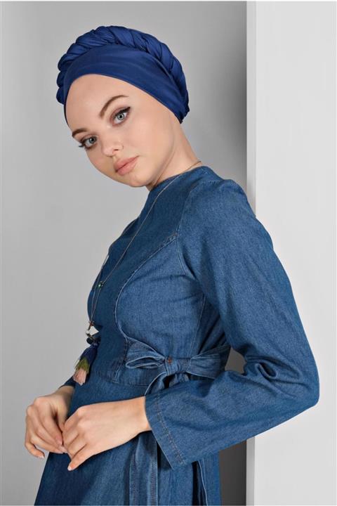 TRENDTESETTÜR Bel Kısmı Büzgülü Bağlamalı Denim Elbise 9134