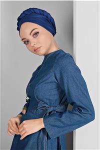 TRENDTESETTÜR Bel Kısmı Büzgülü Bağlamalı Denim Elbise 9134