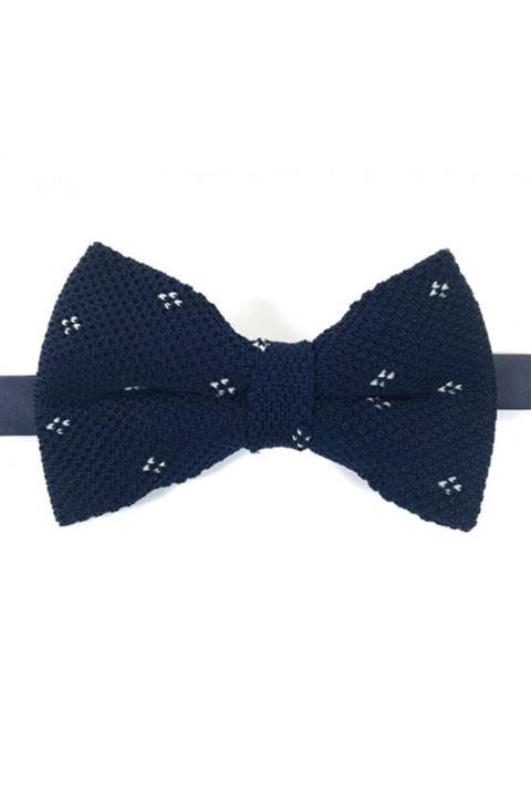 Sade Kravat Lacivert Beyaz Küçük Desenli Örgü Papyon P263