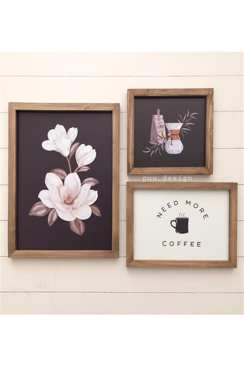 Puu Design Mutfak Ahşap Çerçeveli Manolya Tablo Set