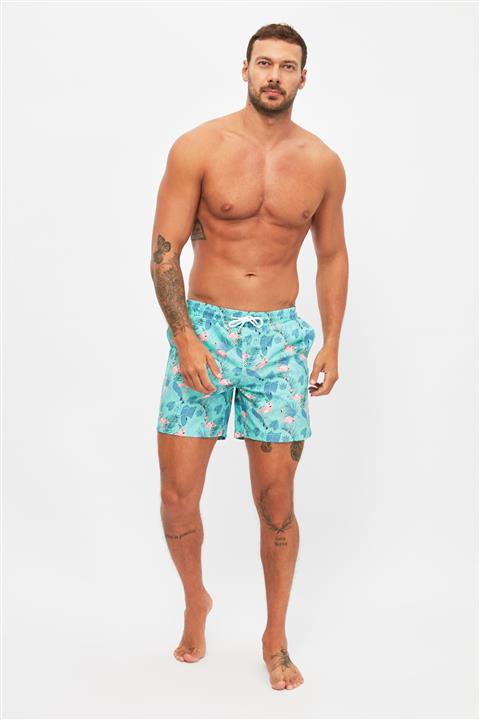 TRENDYOL MAN Mint Erkek Tropik Baskılı Deniz Şortu TMNSS21DS0034