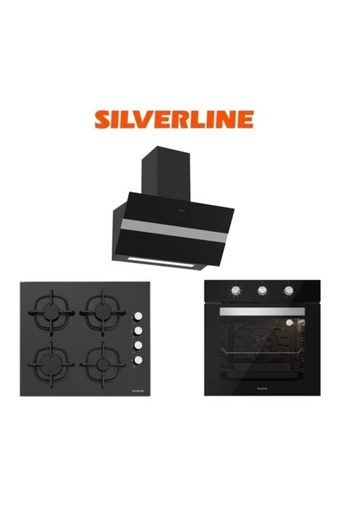 Silverline Siyah Cam Ankastre Set (3472 Bold 60+cs5343b01+bo6503b01)