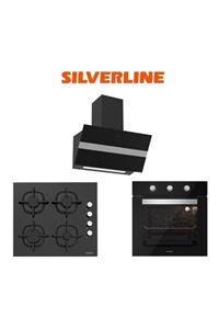 Silverline Siyah Cam Ankastre Set (3472 Bold 60+cs5343b01+bo6503b01)