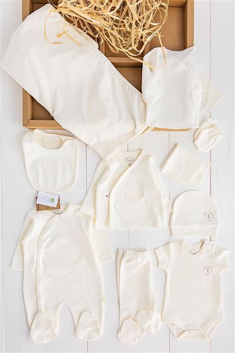 Babymod Kız Bebek  Organik %100 Natural Nakış Işlemeli 11 Parça Hastane Çıkışı Bebek Seti