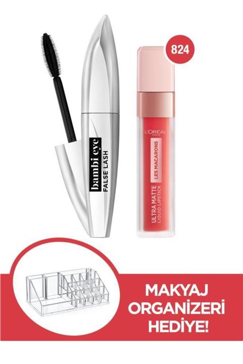 L'Oreal Paris Bambi Eye Ceylan Göz Etkili Maskara&Les Macarons Lipstick 824 Guava Gush&Organizer 36005237291281