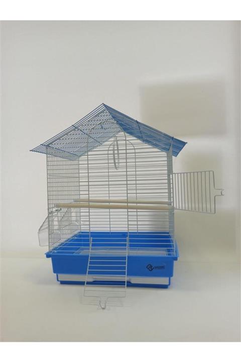 Dayang Iki Kapılı Çatılı Kuş Kafesi 35x28x46 Cm Mavi