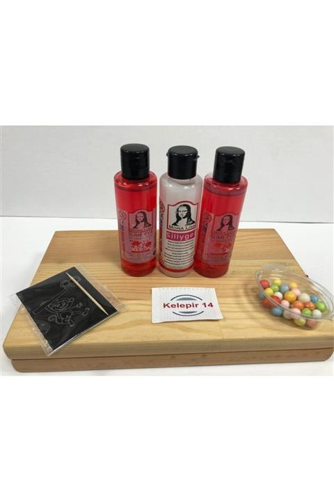 Monalisa Slime Set 2 Adet Sıvı Yapıştırıcı Slime 70 ml 1 Adet Boraks 70 ml Renkli Köpük Kazıma Karton