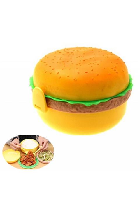 FırsatVar Koku Geçirmez Plastik Okul Beslenme Kabı Hamurger Şeklinde