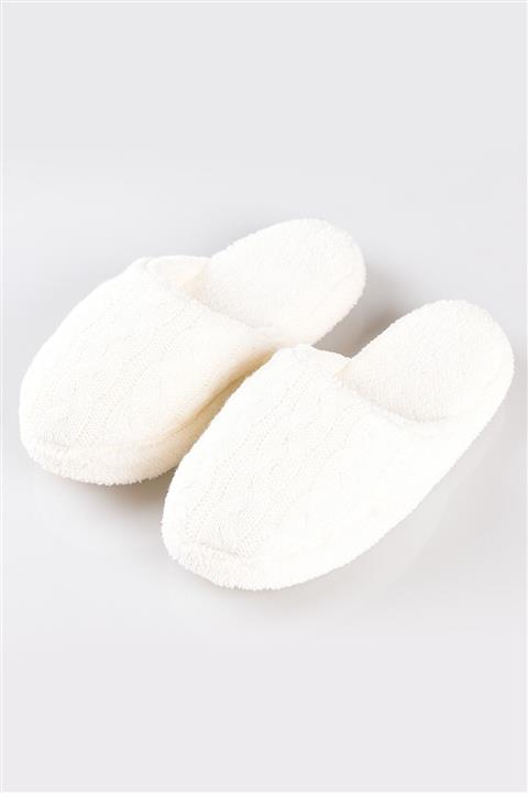 BabyCoco Trıa Kadın Çeyiz Ev Terliği Saç Örgü Peluş Ekru