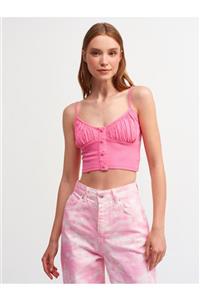 Dilvin Kadın Pembe Askılı Crop Top 3688