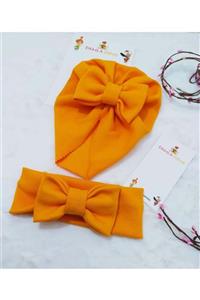 damlakids Kız Bebek Turuncu Fiyonklu Bone Ve Bandana