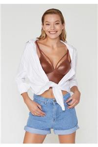 EDLİNGERİE Deri Görünümlü Kahverengi Push Up Bralet Takımı
