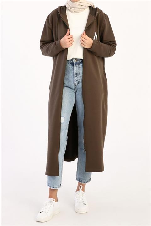 ALLDAY Soft Haki Baskılı Büyük Beden Penye Hırka
