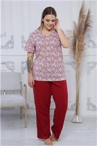 tarzimsuper Kadın Büyük Beden Bordo Desenli Pijama Takımı