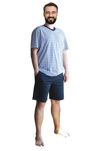 Nur Aka by Nurteks Mavi Geometrik Desenli Cepli Büyük Beden Pijama Takımı