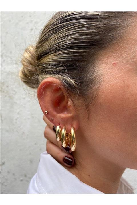 My Karma Store Altın Kaplama 3 Boy Halka Küpe Gold