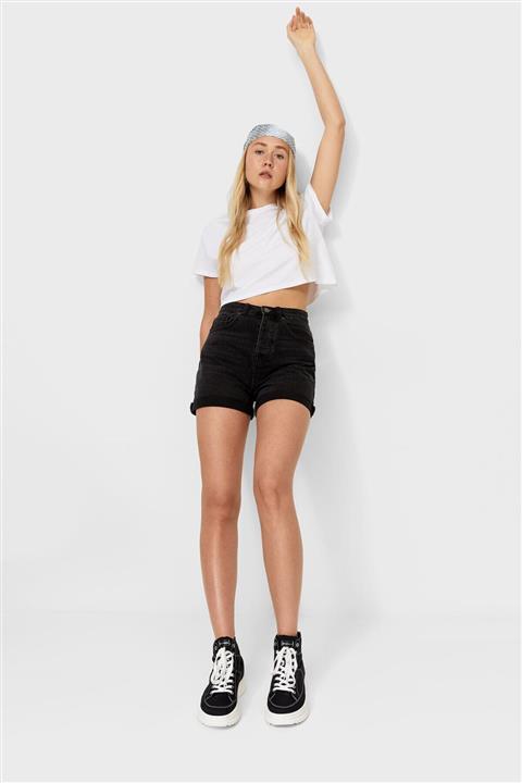 Stradivarius Kadın Koyu Gri Mom Fit Şort