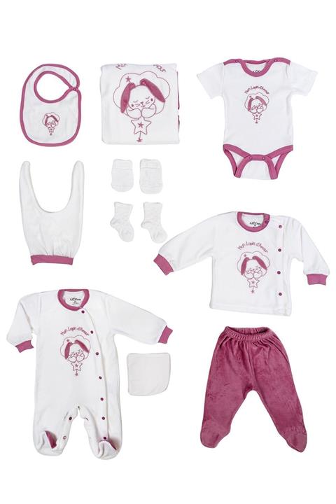 Aziz Bebe Kız Bebek Ekru Nakışlı 10'lu Hastane Çıkış Seti Azz010231