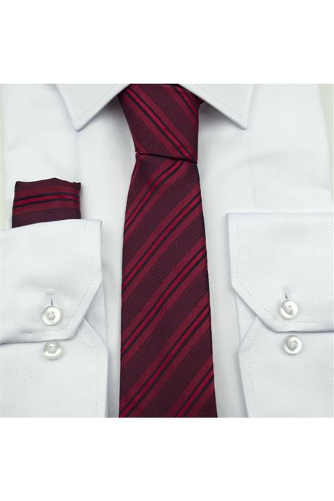 Gaffy Kırmızı-siyah Çizgili Desen Slim-fit Mendilli Kravat