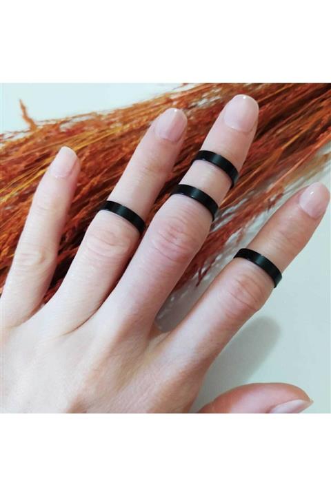 Roseline 4'lü Set Siyah Renk Eklem Yüzüğü