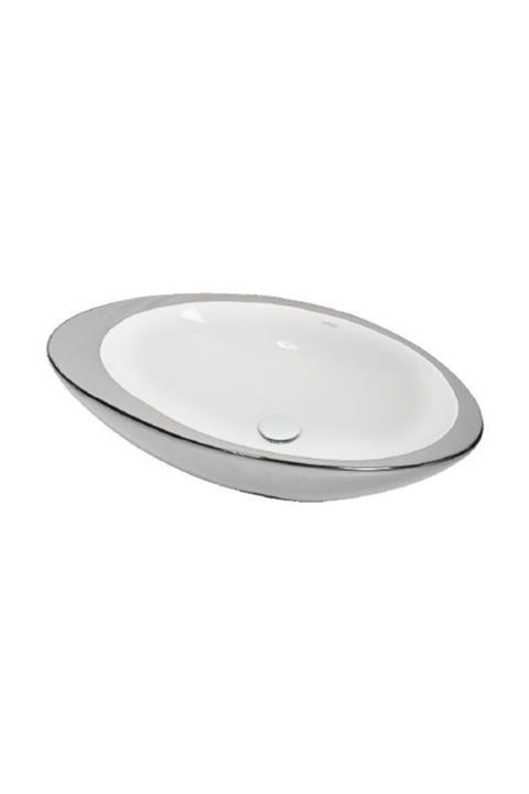 LUCCO Gocce 74 cm Elips Lavabo İçi Beyaz Dışı Gümüş Renk