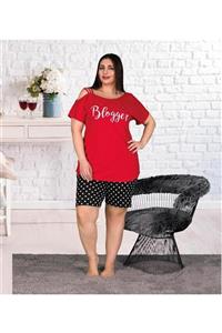 tarzimsuper Kadın Büyük Beden Blogger Baskılı Şortlu Pijama Takımı