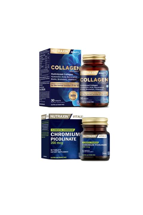 Nutraxin Hidrolize Kolajen Hyaluronic Acid 30 Tablet + Krom Minerali Içeren Gıda Takviyesi 90 Tablet