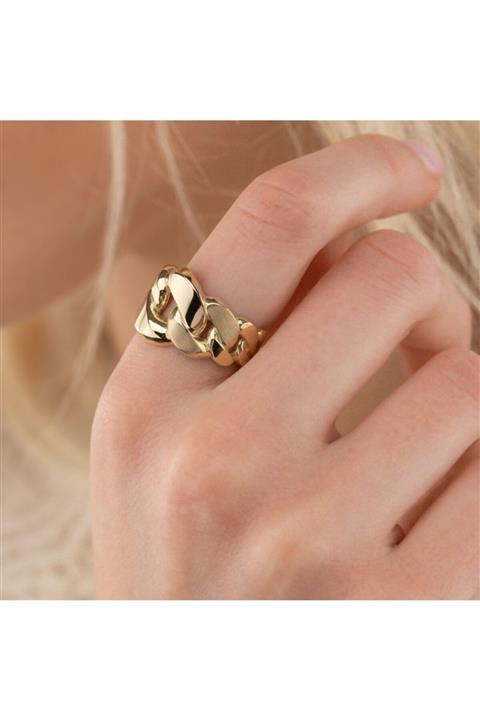 ELEF JEWELLERY Zincir Formlu 14 Ayar Altın Yüzük Sarı 13