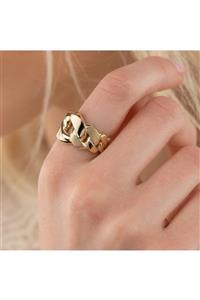 ELEF JEWELLERY Zincir Formlu 14 Ayar Altın Yüzük Sarı 13