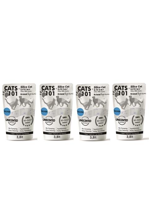 Cats101 Tozsuz Silika Kedi Kumu - Idrar Kurutucu Mikrop Önleyici Kristal Kedi Kumu - 3,8 Lt X 4 Pkt