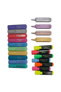 Faber Castell Fosforlu Kalem 21'li Tam Set (10 Adet Pastel Renkler + 7 Canlı Renkler+ Yeni Metalik Renkler)