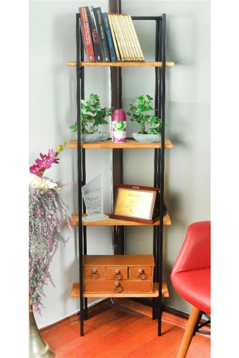 Yıldıray Metal Ahşap Raflı 4 Katlı Köşelik Kitaplık