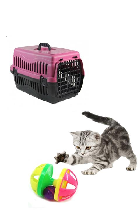 AST GROSS PET Pembe Kedi Taşıma Çantası Ve Çıngıraklı Kedi Oyuncağı