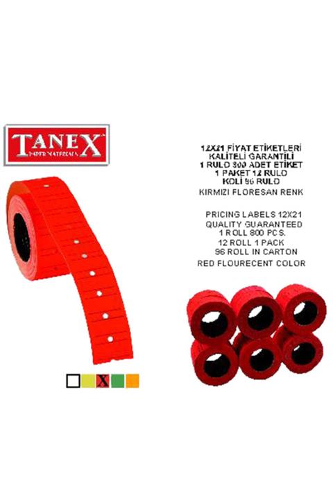Tanex 12 X 21 Motex 6'lı Paket Kırmızı Çizgili Etiket