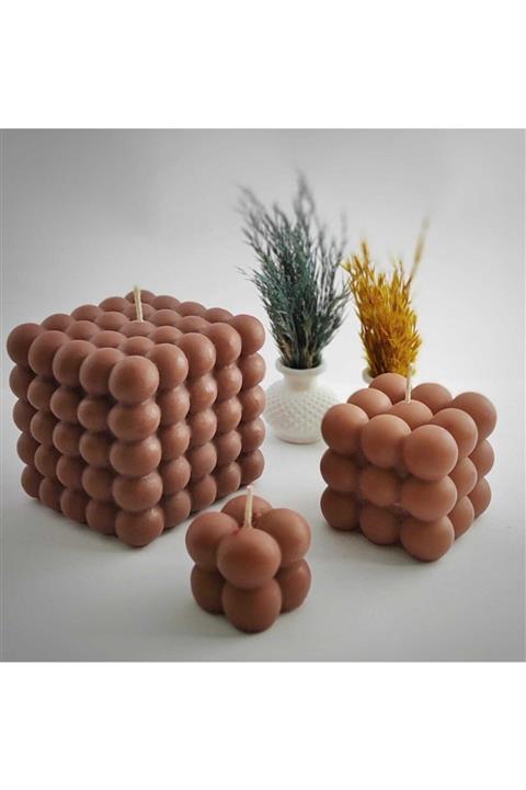 bukalemumcandle Big Bubble Set-%100 Doğal Dekoratif Soya Mumu Kahverengi-kokulu 8,5*8,5-6*6-4*4