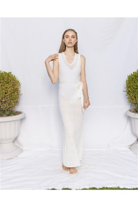 Mox Beyaz Plaj Elbise