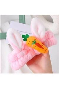 muustie Havuçlu Tavşan Kulak Peluş Saç Bandı Bandana Pembe Renk