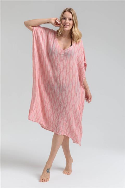 Begonville Rio Muslin V Yaka Plaj Ve Günlük Panço/elbise - Çam Pembe