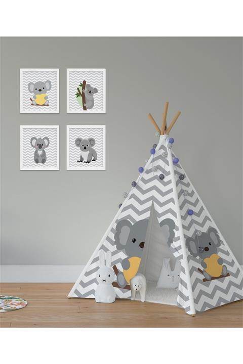 CİCİ TASARIM ÜRÜNLERİ Kalp Tutan Koala Kızılderili Minderli Çocuk Oyun Çadırı 140x140cm