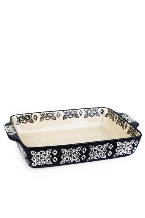 ACAR Siyah Seramik Dikdörtgen Etnik Desen Fırın Kabı