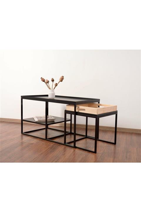 Zeus Dizayn Atlas Tepsili Orta Sehpa Siyah