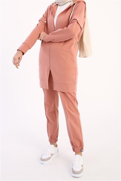 ALLDAY Eski Gül Kapüşonlu Çıtçıt Kollu Hırka