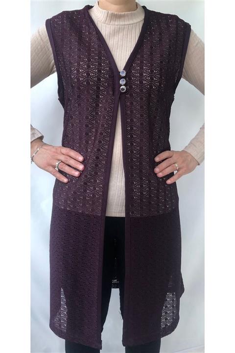 REYYAN Kadın Dantelli Uzun Mor Yelek