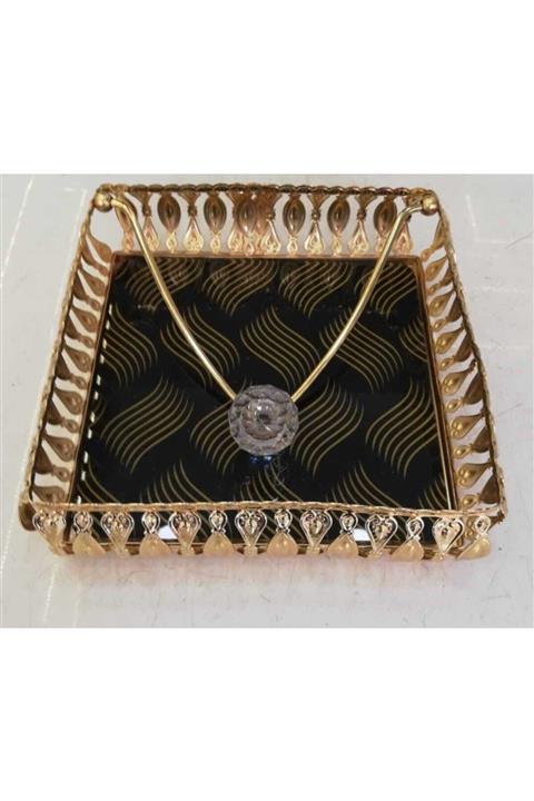 EVRA Altın Kararmaz Desenli Meltem Desenli Taşlı Metal Peçetelik 20 Cm