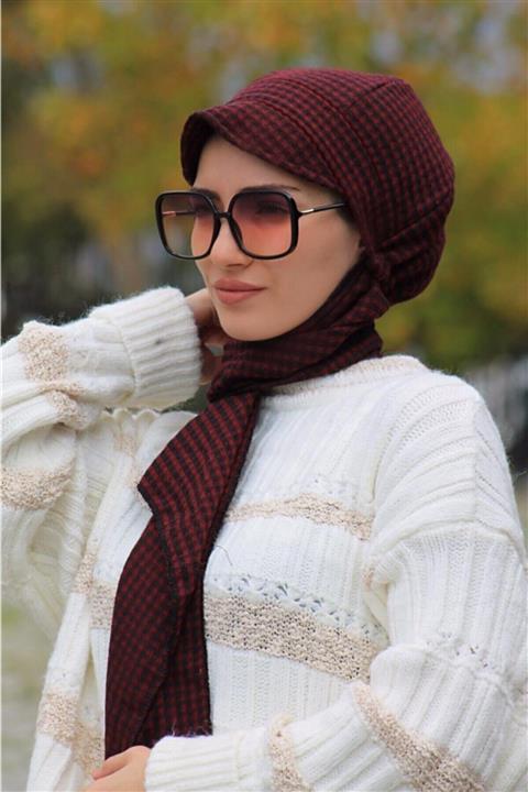 MİRAY Kaşe Atkılı Şapka Bone Bordo
