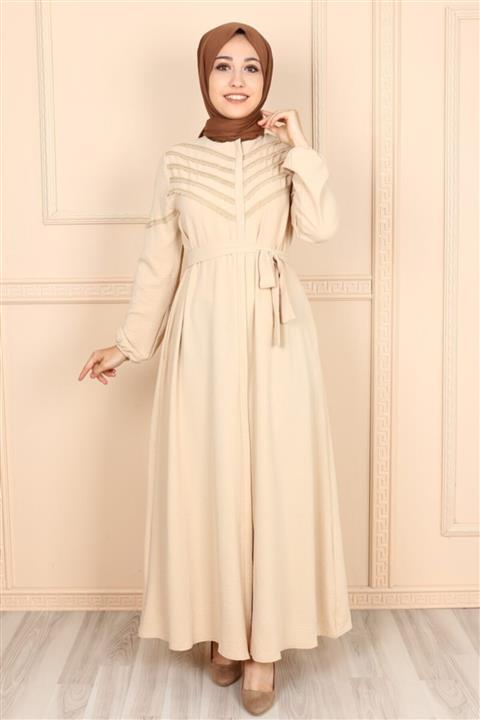 eymina Yakası Dantelli Almira Tesettür Ferace